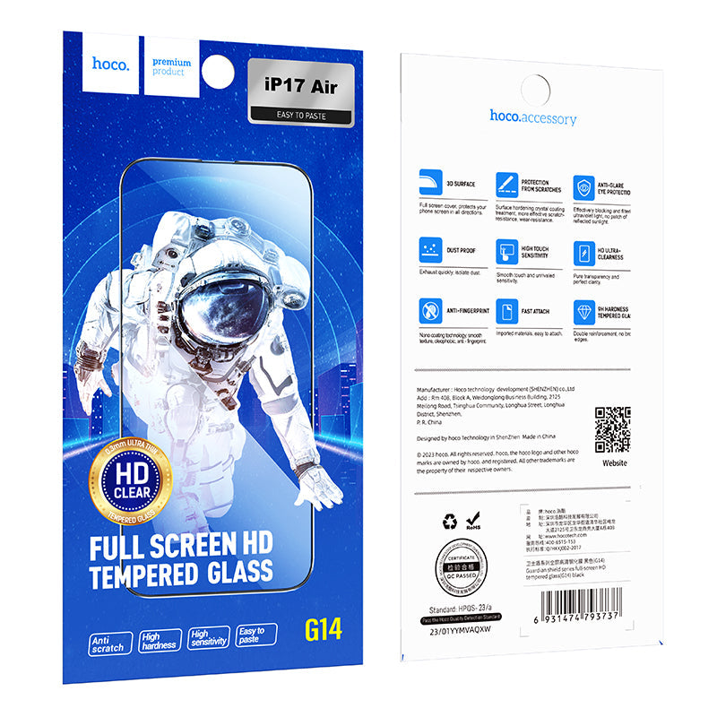 Hoco Full Screen HD Glass Screen Protector (G14) - [ iPhone 17 Air ]
