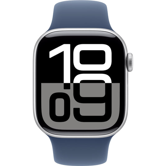 Apple Watch Series 10 GPS + Cellular, 46mm Aluminum Case [ Denim Sport Band S/M - Silver ]