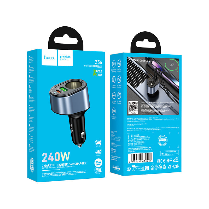 35W PD+QC Super Fast Car Charger w/ Cigarette Lighter Hub up to 240W (Z56)