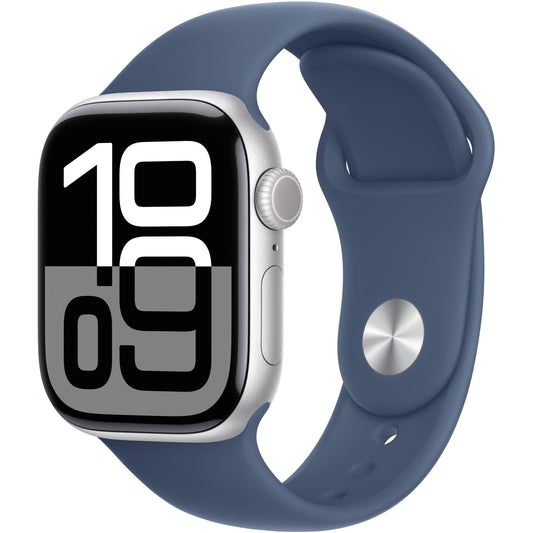 Apple Watch Series 10 GPS + Cellular, 46mm Aluminum Case [ Denim Sport Band M/L - Silver ]