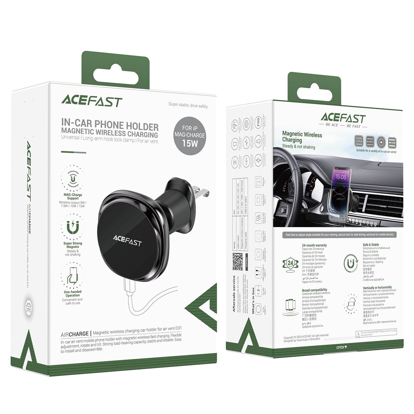 Acefast 15W Magnetic Wireless Charging Air Vent Phone Holder w/ Ring Light, Cooling Vents (D31)