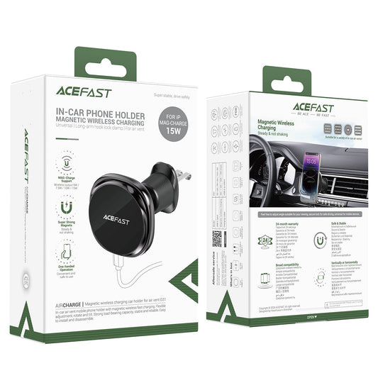 Acefast 15W Magnetic Wireless Charging Air Vent Phone Holder w/ Ring Light, Cooling Vents (D31)