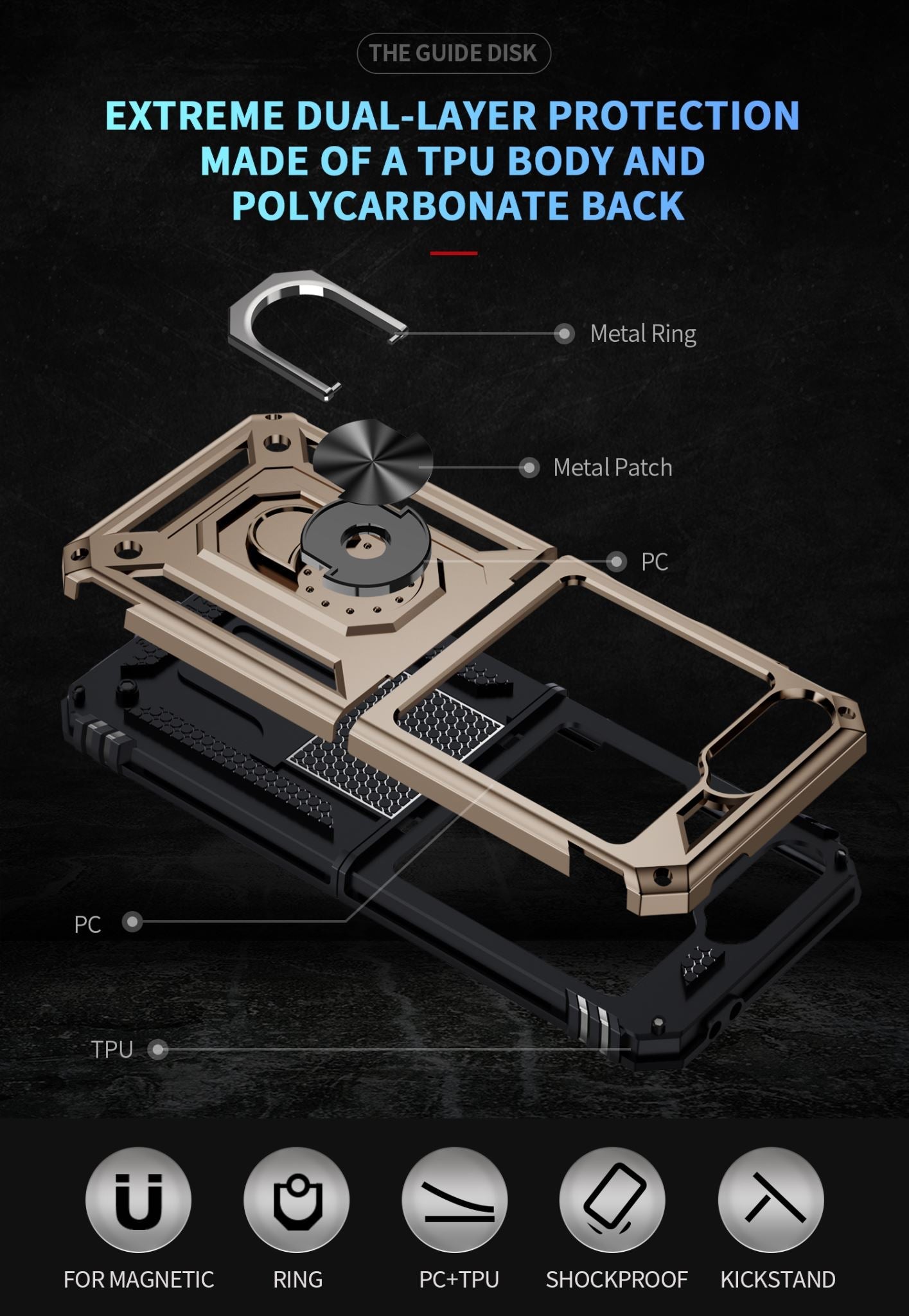 Galaxy Z Flip 7 Fe Military Armour Ring Case [Gold]