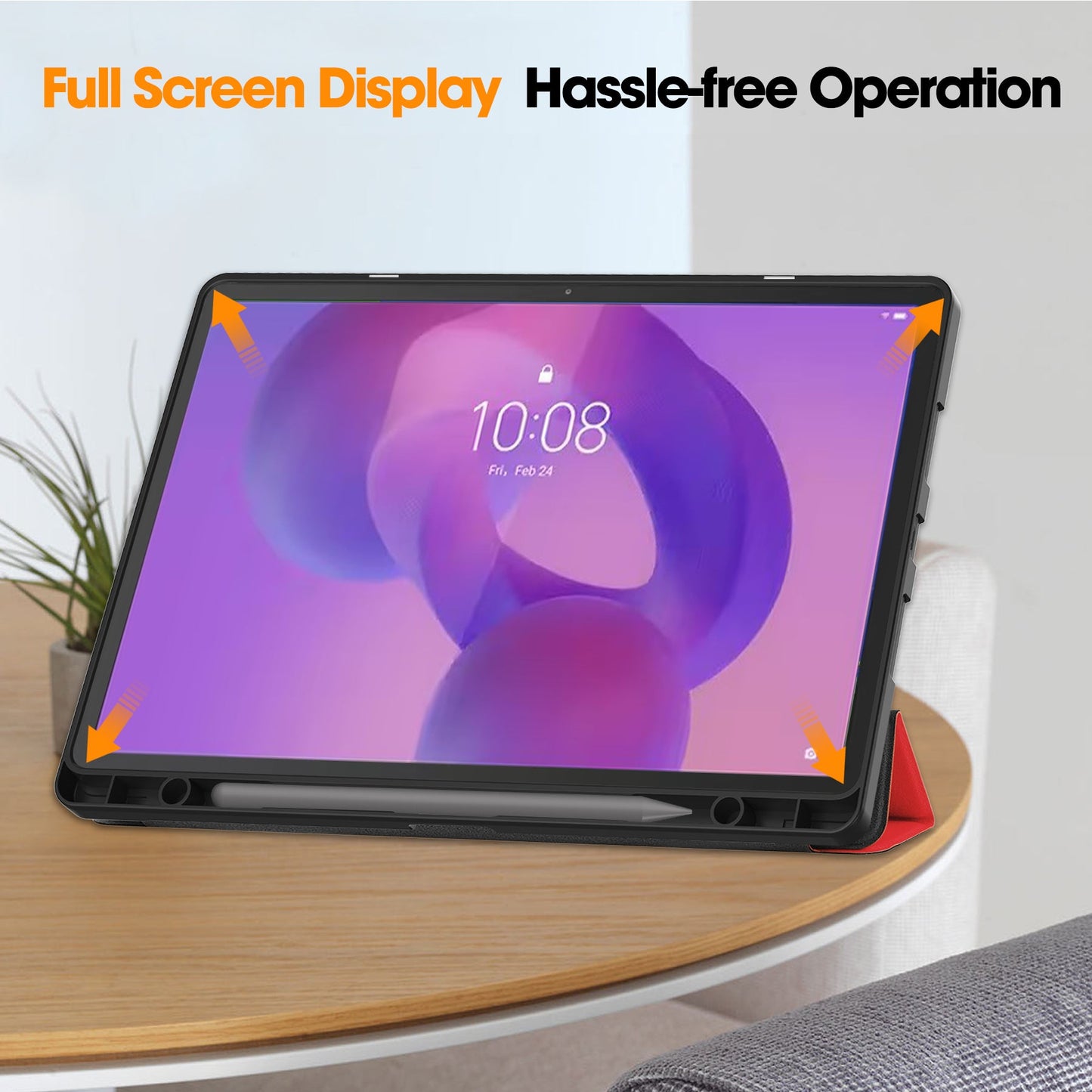 Lenovo Idea Tab Pro 12.7" Tb373 Tri-fold Pen Holder Case [Red]