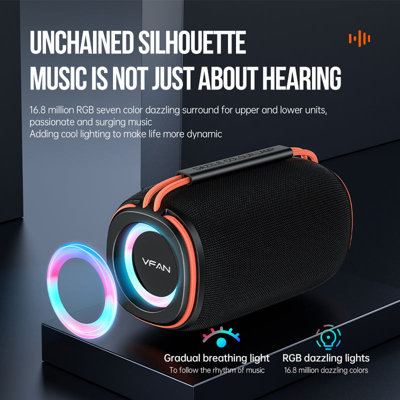 Vipfan 15W Bluetooth Speaker W/ Led Ring Light, Ipx6 Waterproof (Bs07)