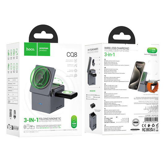 Hoco 15W 3-in-1 Magnetic Wireless Fast Charger with Compact Cube Design (CQ8)