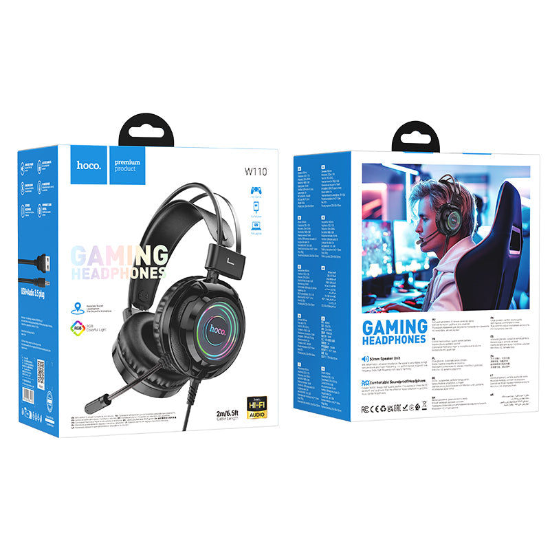Premium Gaming Headset w/ Mic, RGB Light (W110) [Black]