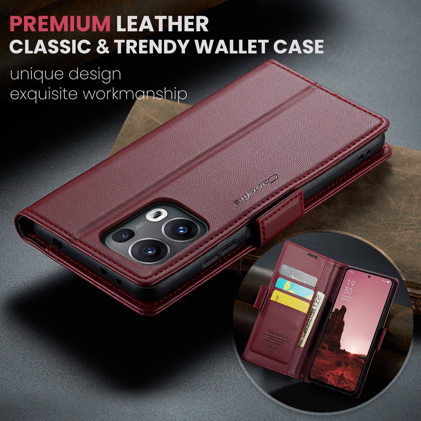 Oppo Reno 13 Pro 5G Pu Wallet Case [Maroon]