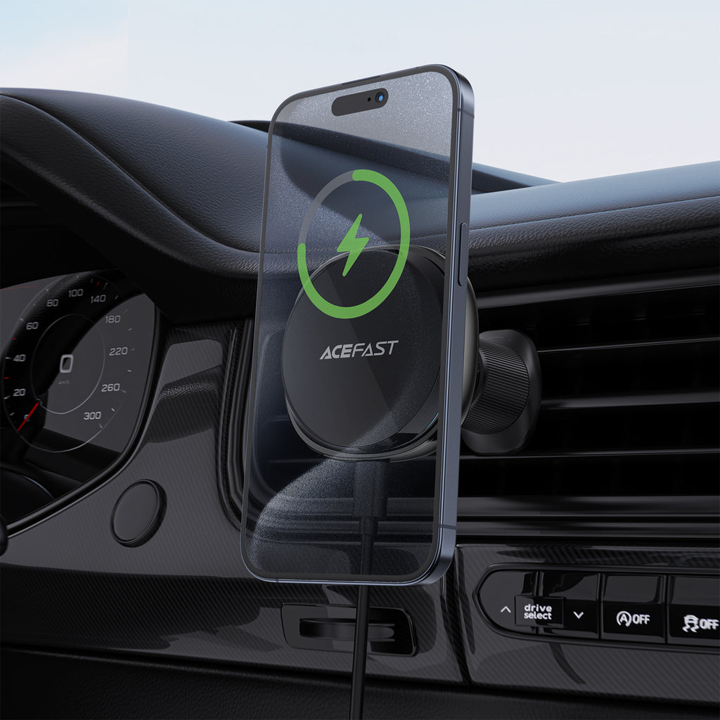 Acefast 15W Magnetic Wireless Charging Air Vent Phone Holder w/ Ring Light, Cooling Vents (D31)