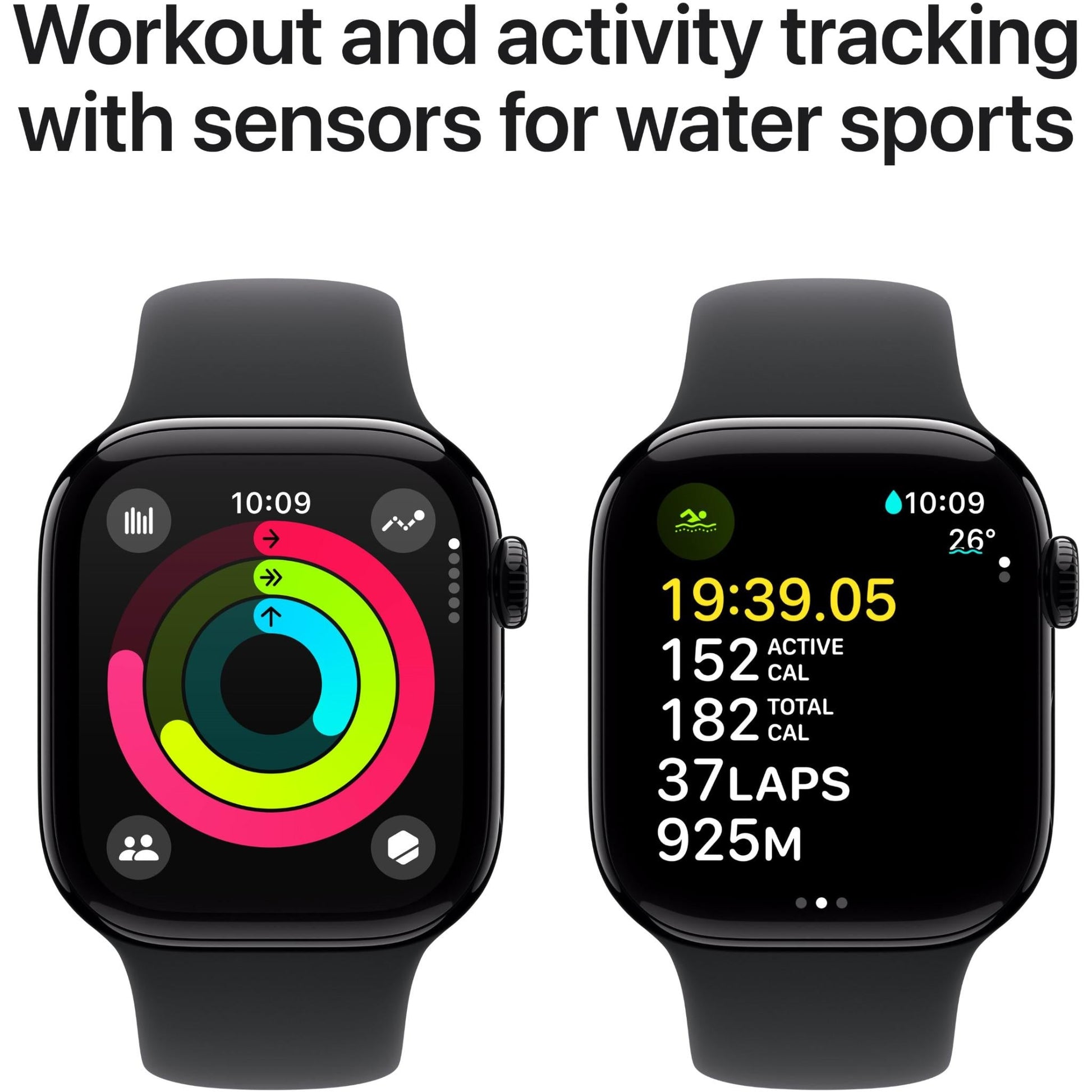 Apple Watch Series 10 GPS, 46mm Aluminum Case [ Black Sport Band M/L A2999 MWWQ3 - Jet Black ]