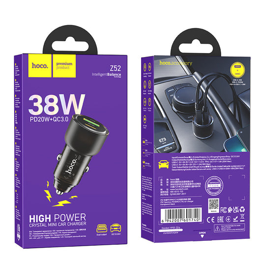 Hoco 38W PD+QC Super Fast Car Charger (Z52)