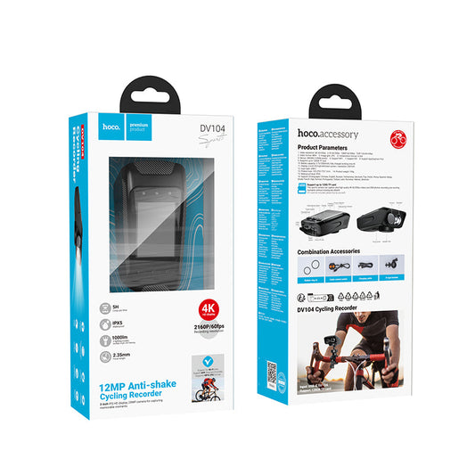 Hoco Dash Cam for Bike & Motorbike w/ 4K 2160P/60FPS, 12MP Anti Shake Camera, IPX5 Waterproof, LED Torch (DV104)