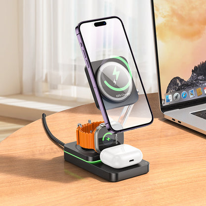 Hoco 15W 3-in-1 Magnetic Wireless Fast Charger with Foldable Stand (CQ10) White