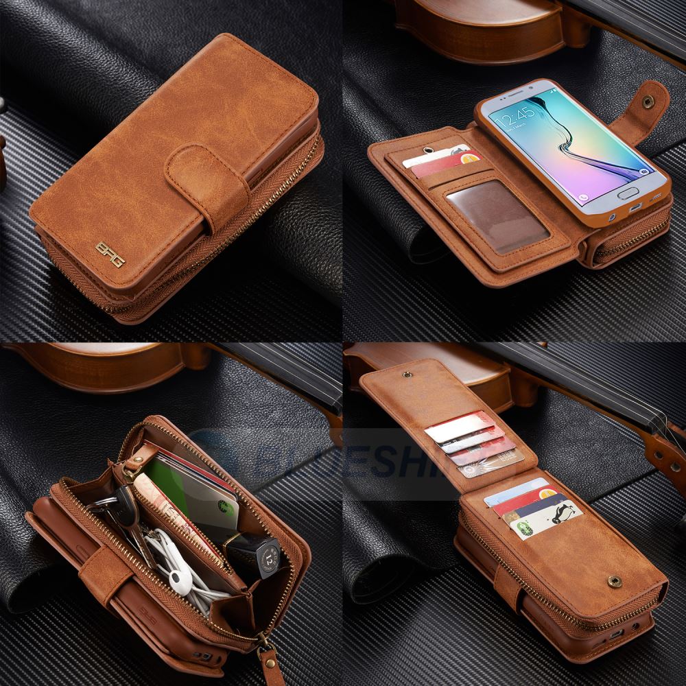 Samsung Galaxy S6 Edge Deluxe Zipper Case Brown