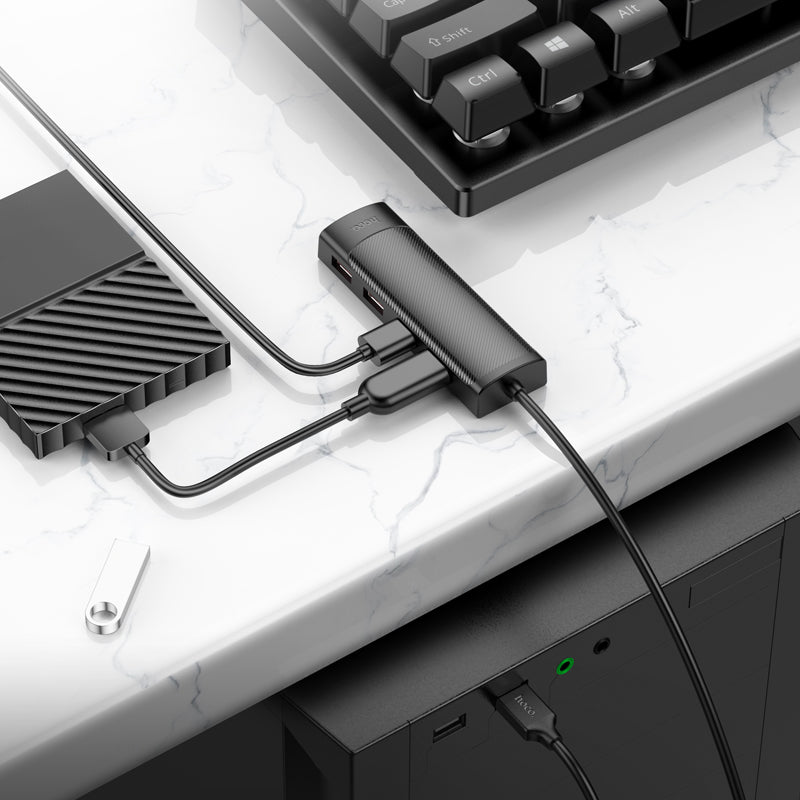 Hoco 4 in 1 USB Expansion Hub (HB41) [ USB-A to 3 x USB-A 2.0 + 1 x USB-A 3.0 (1.2 meter)]