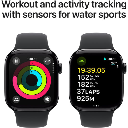 Apple Watch Series 10 GPS + Cellular, 46mm Aluminum Case [ Black Sport Band M/L - Jet Black ]