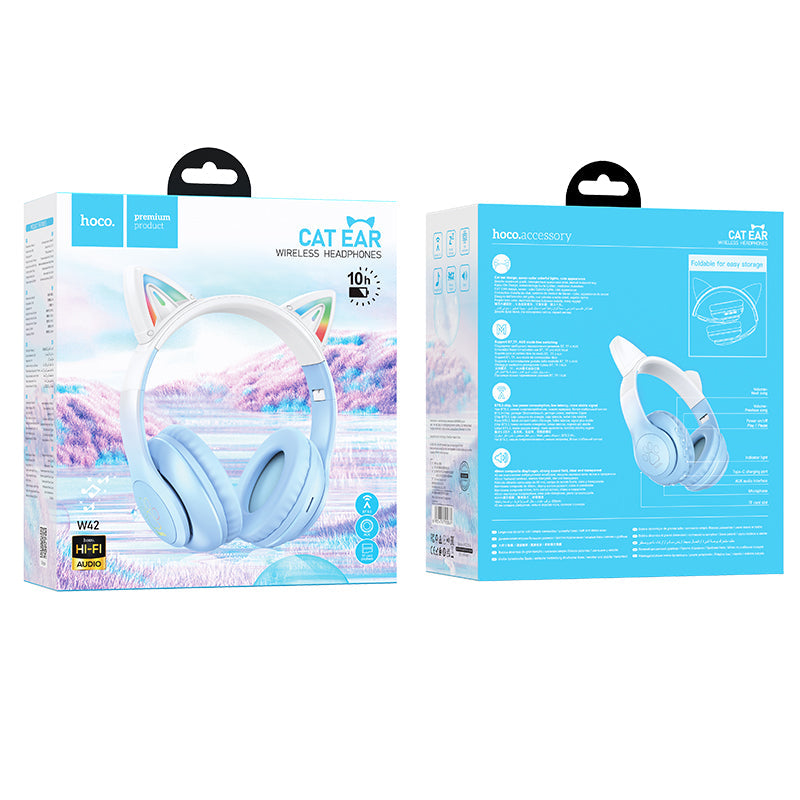 Hoco Bluetooth Cat Ear Headset w/ LED Light (W42) [Blue ]
