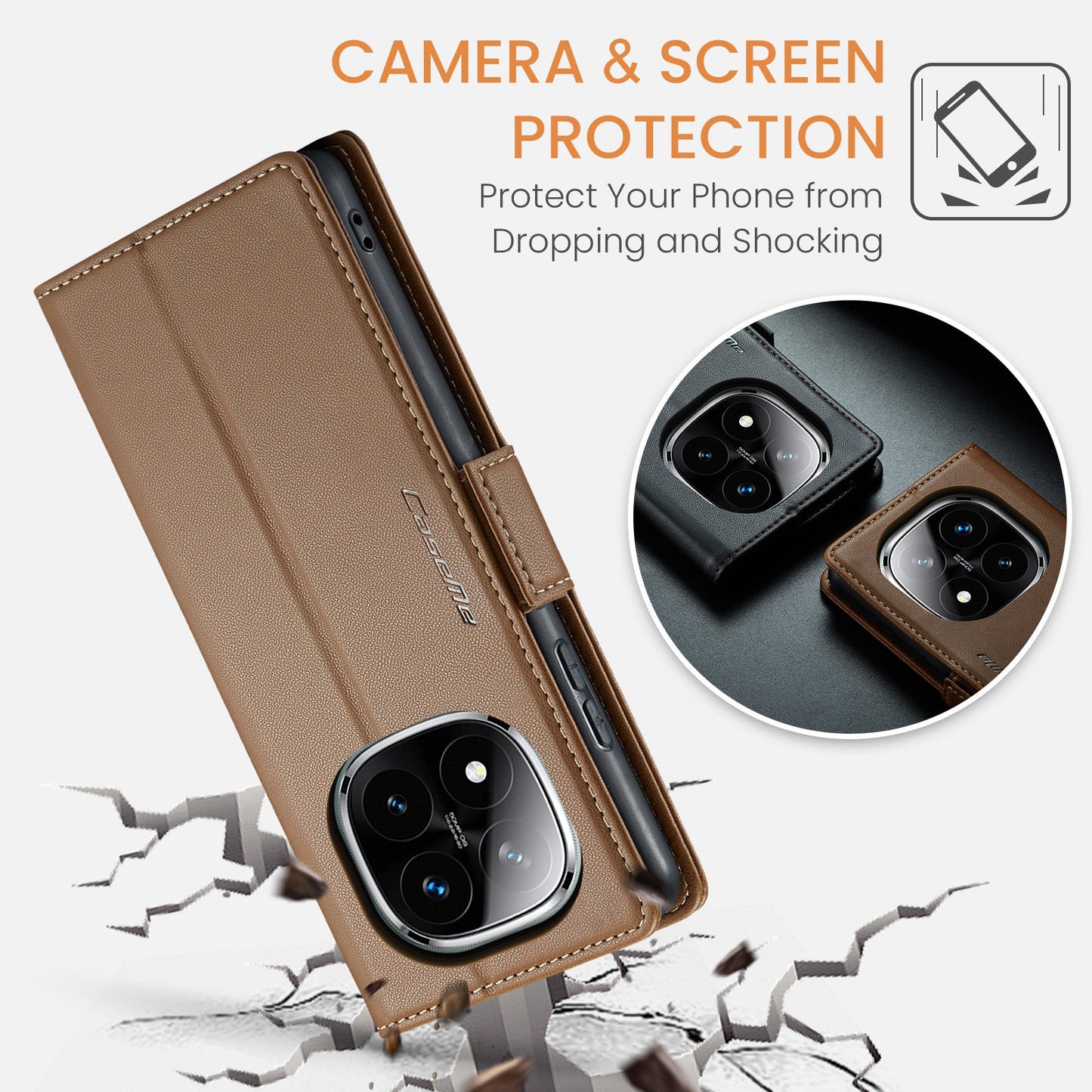 Xiaomi Redmi Note 14 Pro 5G Pu Wallet Case [Brown]