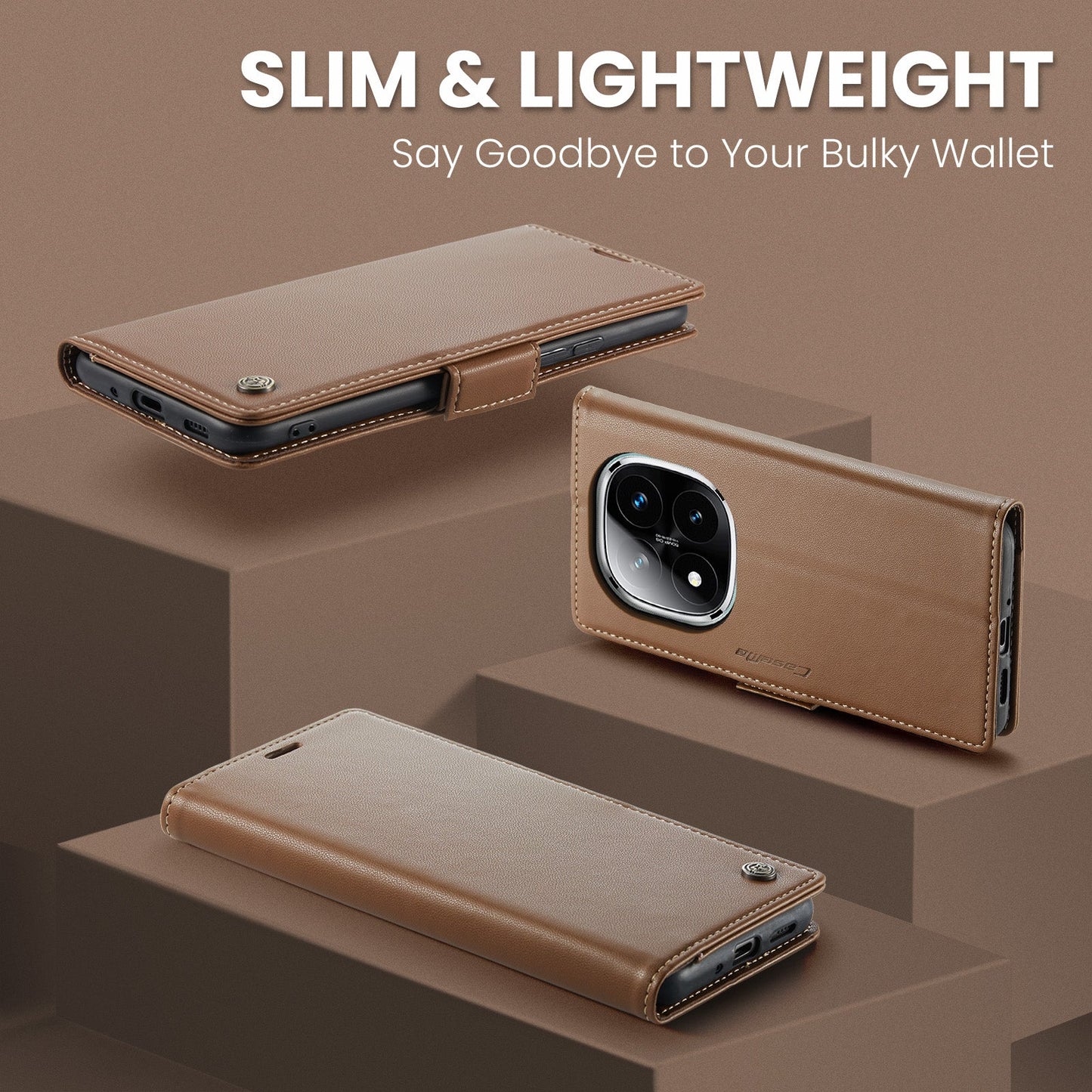 Xiaomi Redmi Note 14 Pro 5G Pu Wallet Case [Brown]