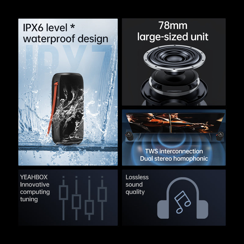 Vipfan 30W Bluetooth Speaker W/ Deep Bass, Strap, Ipx6 Waterproof (Bs08)