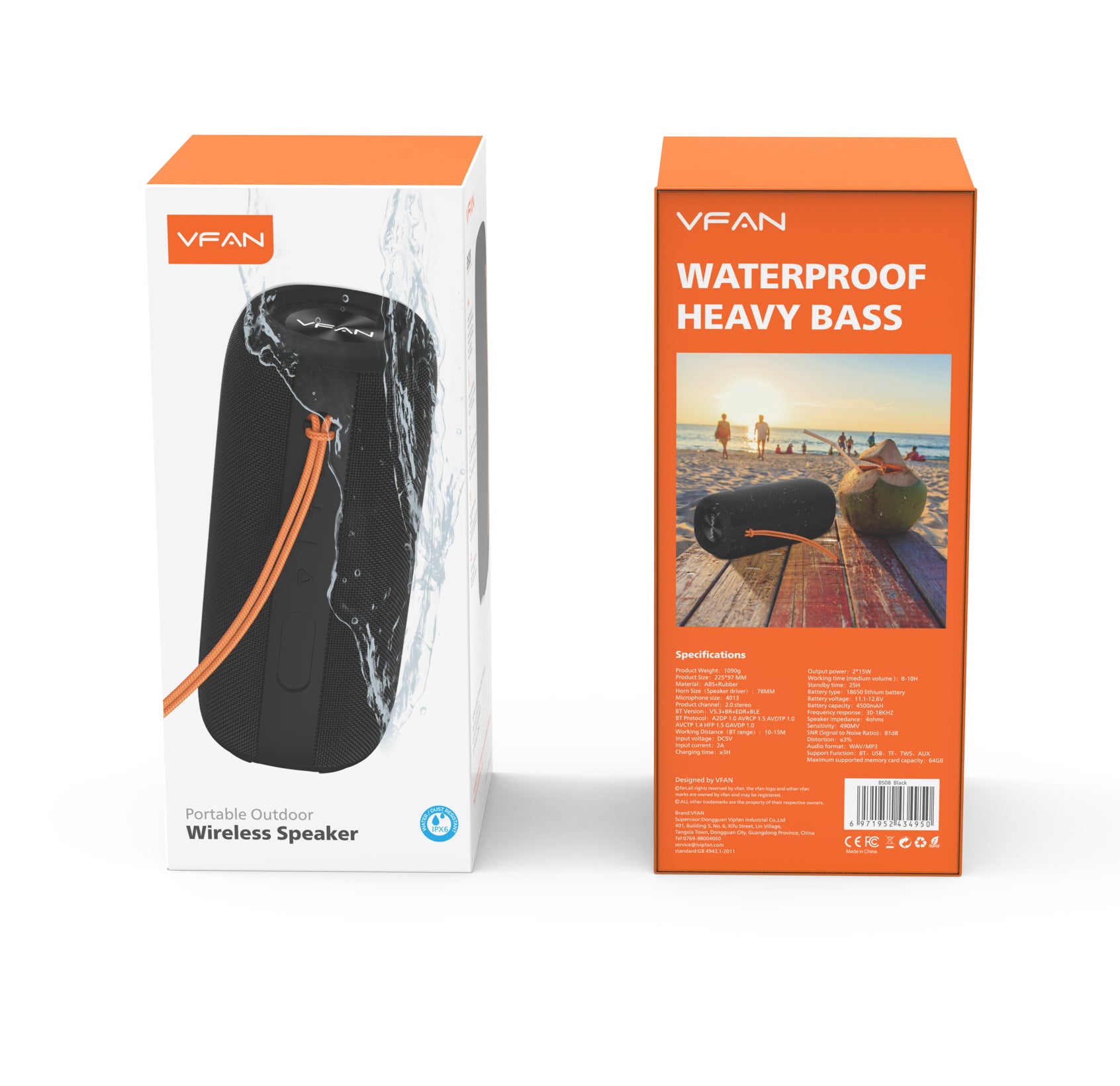 Vipfan 30W Bluetooth Speaker W/ Deep Bass, Strap, Ipx6 Waterproof (Bs08)