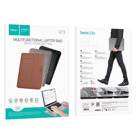 Premium Multi-Functional Laptop & Tablet Sleeve w/ Stand, Mouse Pad (GT5) [15.6 inch - Black ]