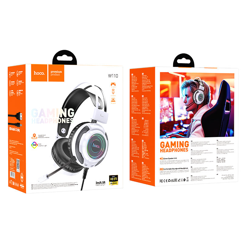 Premium Gaming Headset w/ Mic, RGB Light (W110) [White]