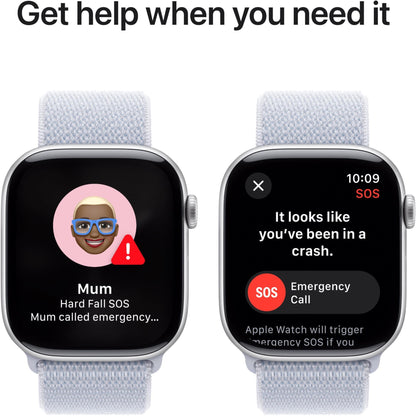 Apple Watch Series 10 GPS, 46mm Aluminum Case [ Blue Cloud Sport Loop A2999 MWWN3 - Silver ]