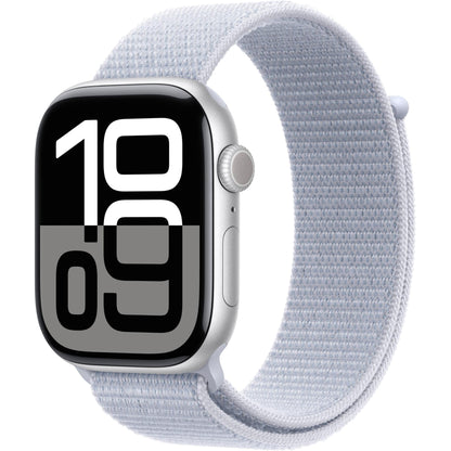 Apple Watch Series 10 GPS, 46mm Aluminum Case [ Blue Cloud Sport Loop A2999 MWWN3 - Silver ]