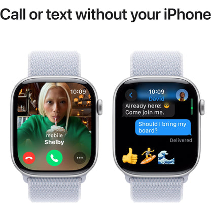 Apple Watch Series 10 GPS, 46mm Aluminum Case [ Blue Cloud Sport Loop A2999 MWWN3 - Silver ]