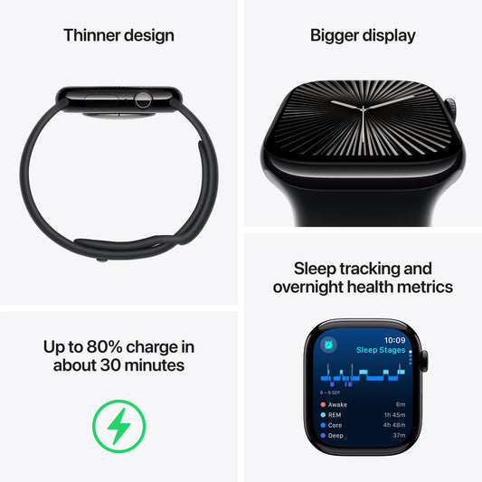 Apple Watch Series 10 GPS + Cellular, 46mm Aluminum Case [ Ink Sport Loop - Jet Black ]