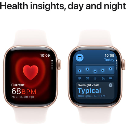 Apple Watch Series 10 GPS, 42mm Aluminum Case [ Light Blush Sport Band S/M MWWH3 - Rose Gold ]