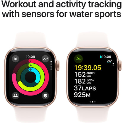 Apple Watch Series 10 GPS, 42mm Aluminum Case [ Light Blush Sport Band S/M MWWH3 - Rose Gold ]
