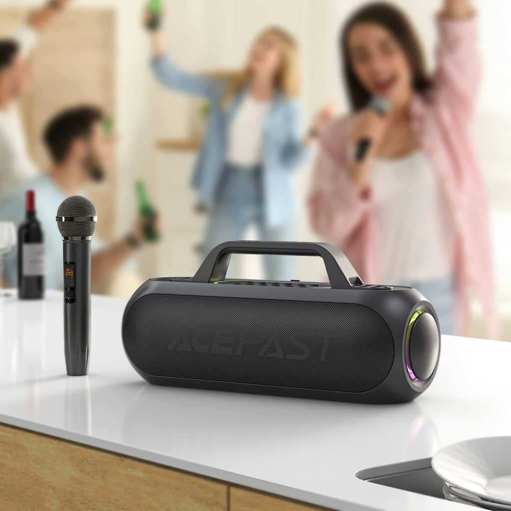 Acefast 200W High Power Bluetooth Speaker w/ Karaoke System, 2 x Wireless Microphone, RGB Ring Light (K1)