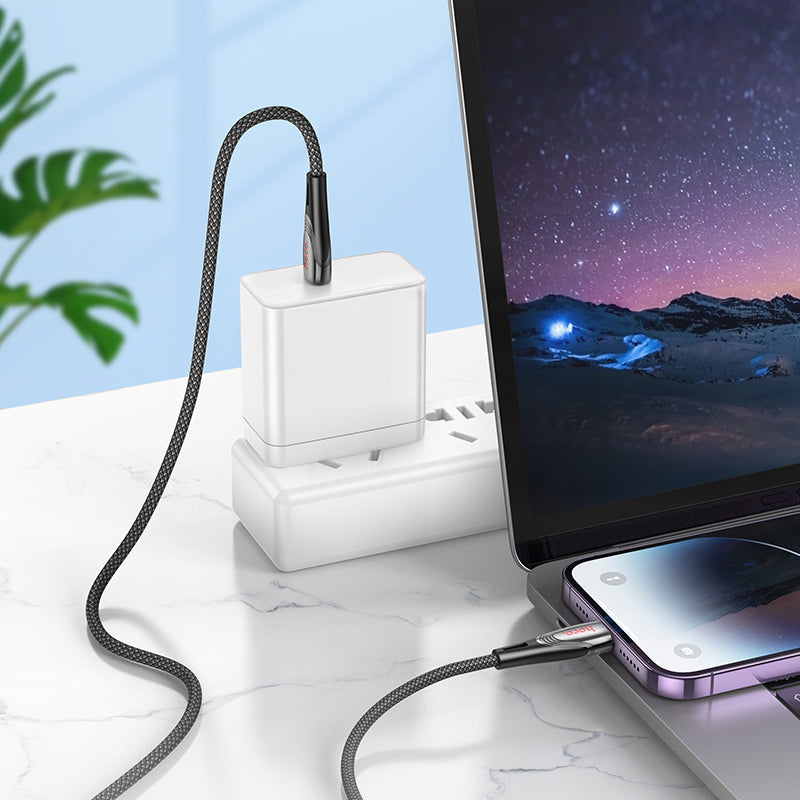 Hoco 27W Nylon Braided Metallic Usb Cable - Lightning To Type C (U133)