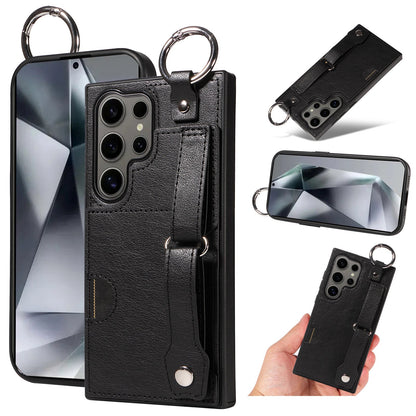 Samsung Galaxy S24 Ultra Hand Strap PU Card Case Black
