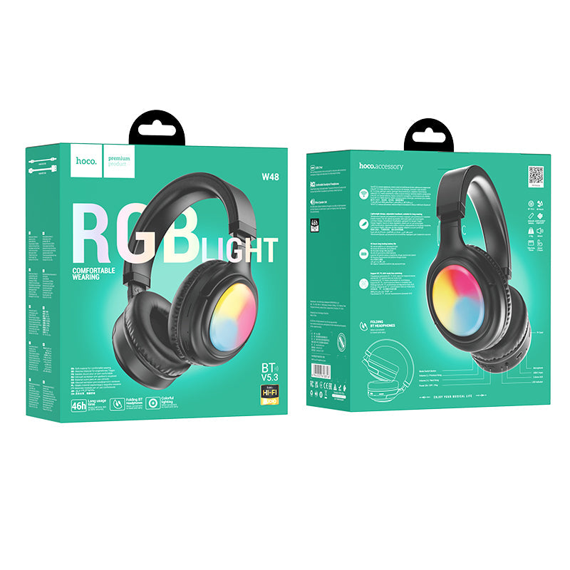 Hoco Bluetooth Headset W/ 46 Hours, Rgb Light (W48) - Black