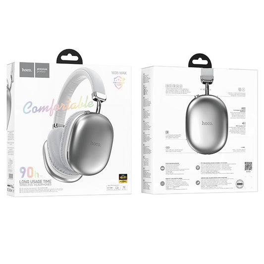 Premium Bluetooth Headset w/ 90 Hours, Comfort Fit (W35 Max) [Silver]