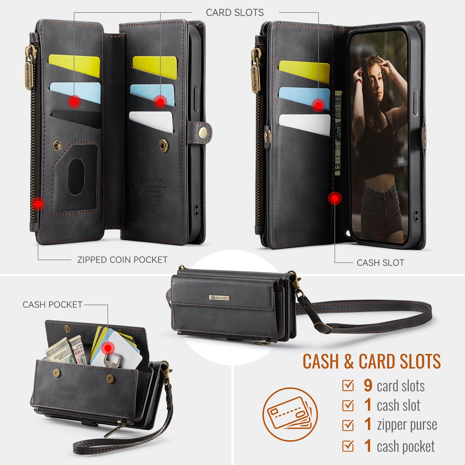 Iphone 14 Pro Max Crossbody Wallet [Black]