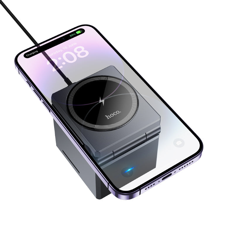 Hoco 15W 3-in-1 Magnetic Wireless Fast Charger with Compact Cube Design (CQ8)