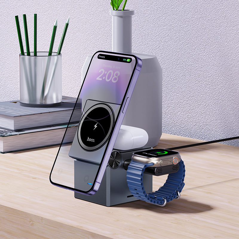 Hoco 15W 3-in-1 Magnetic Wireless Fast Charger with Compact Cube Design (CQ8)