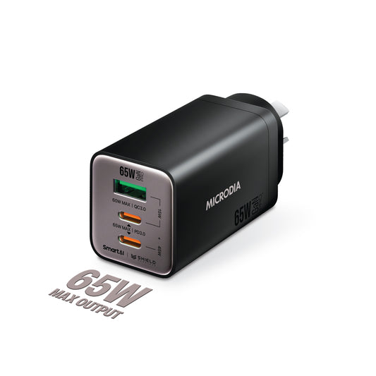 Microdia Smartcube Nano 65W Tri Port Gan Wall Charger - Black