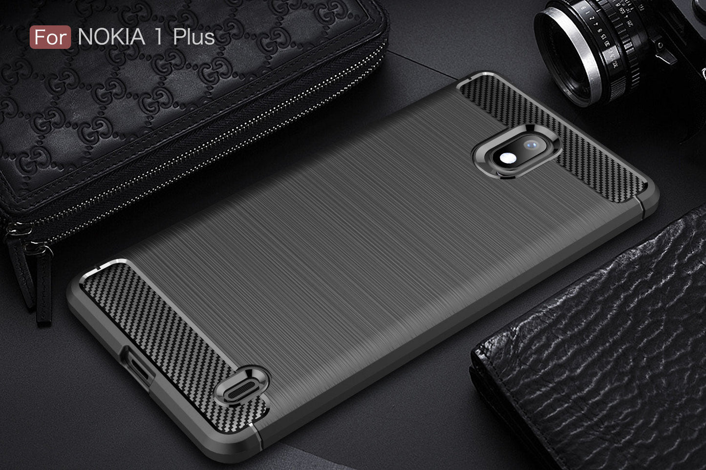 Nokia 1 Plus Carbon Fibre Case Black
