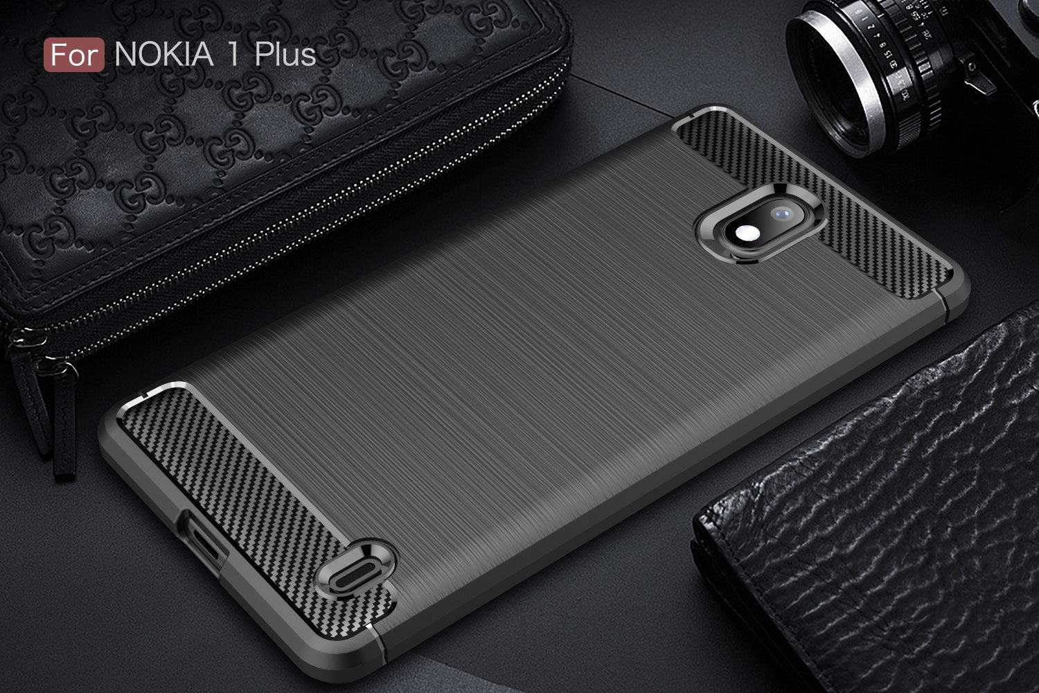 Nokia 1 Plus Carbon Fibre Case Black