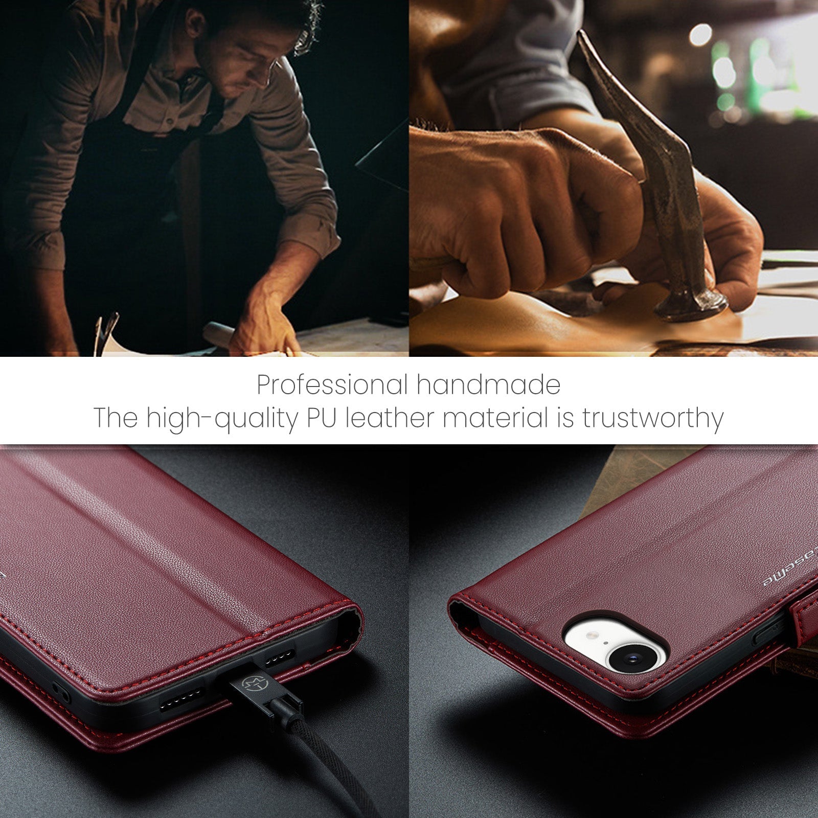 Apple iPhone 16E Pu Wallet Case [Maroon]