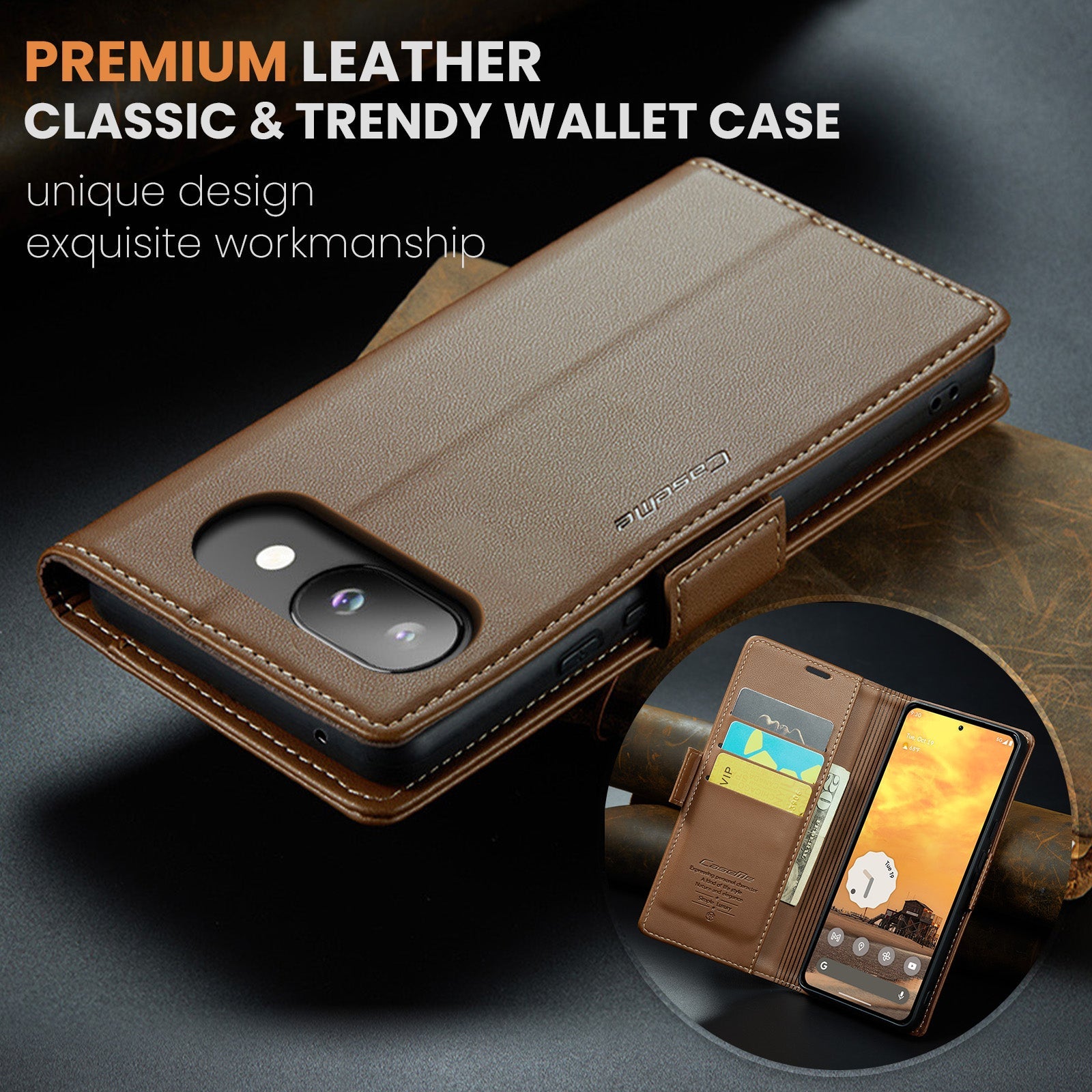 Google Pixel 9A Pu Wallet Case [Brown]
