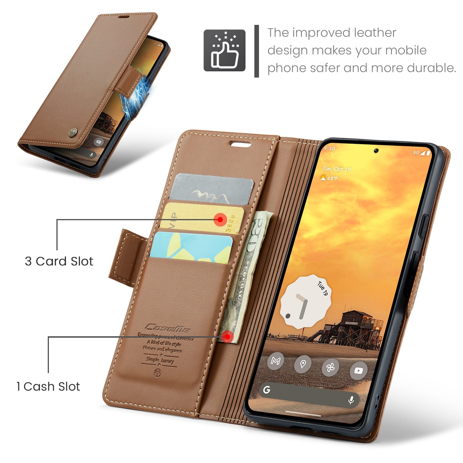 Google Pixel 9A Pu Wallet Case [Brown]