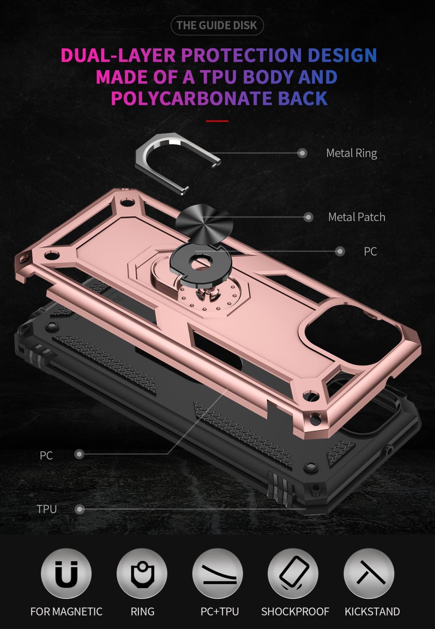 Galaxy A03 Military Armour Ring Case [Rosegold]