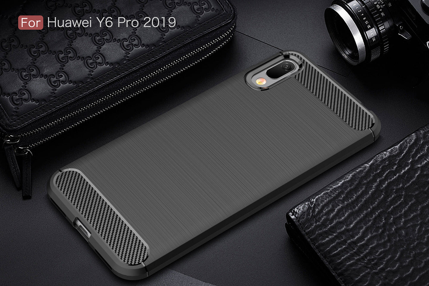 Huawei Y6 Pro 2019 Carbon Fibre Case Black