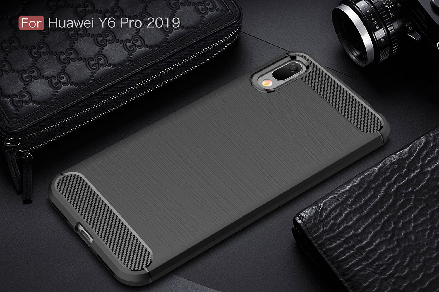 Huawei Y6 Pro 2019 Carbon Fibre Case Black